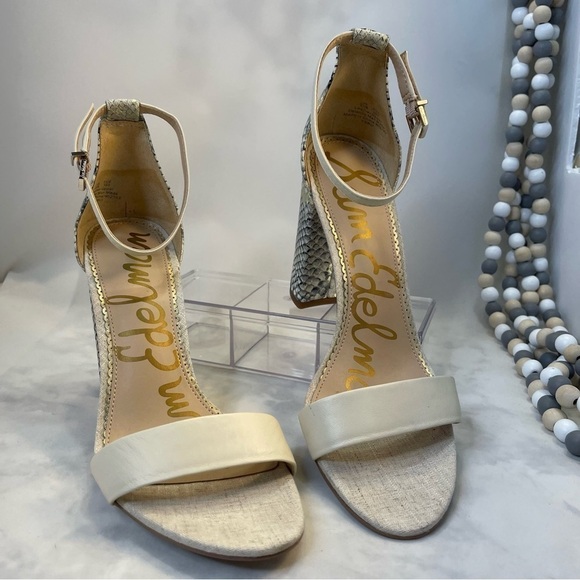 Sam Edelman Yaro Ankle Strap Snake Embossed and beige Block heel Sandal 9.5 - Picture 9 of 11